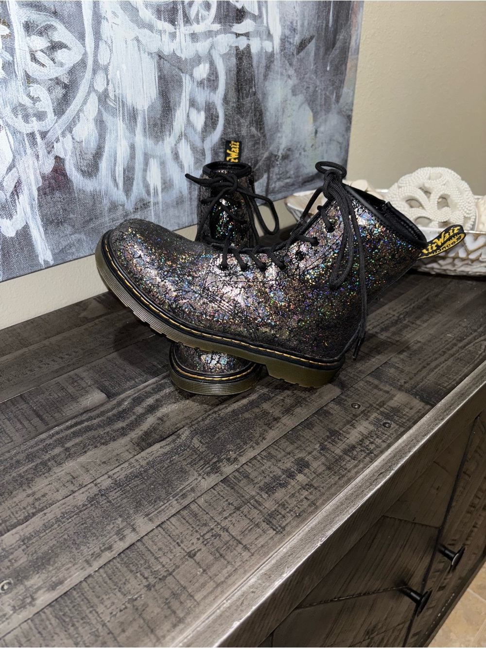 Dr. Martens Youth 1460 Crinkle Metallic Lace Up Boots SZ 6
